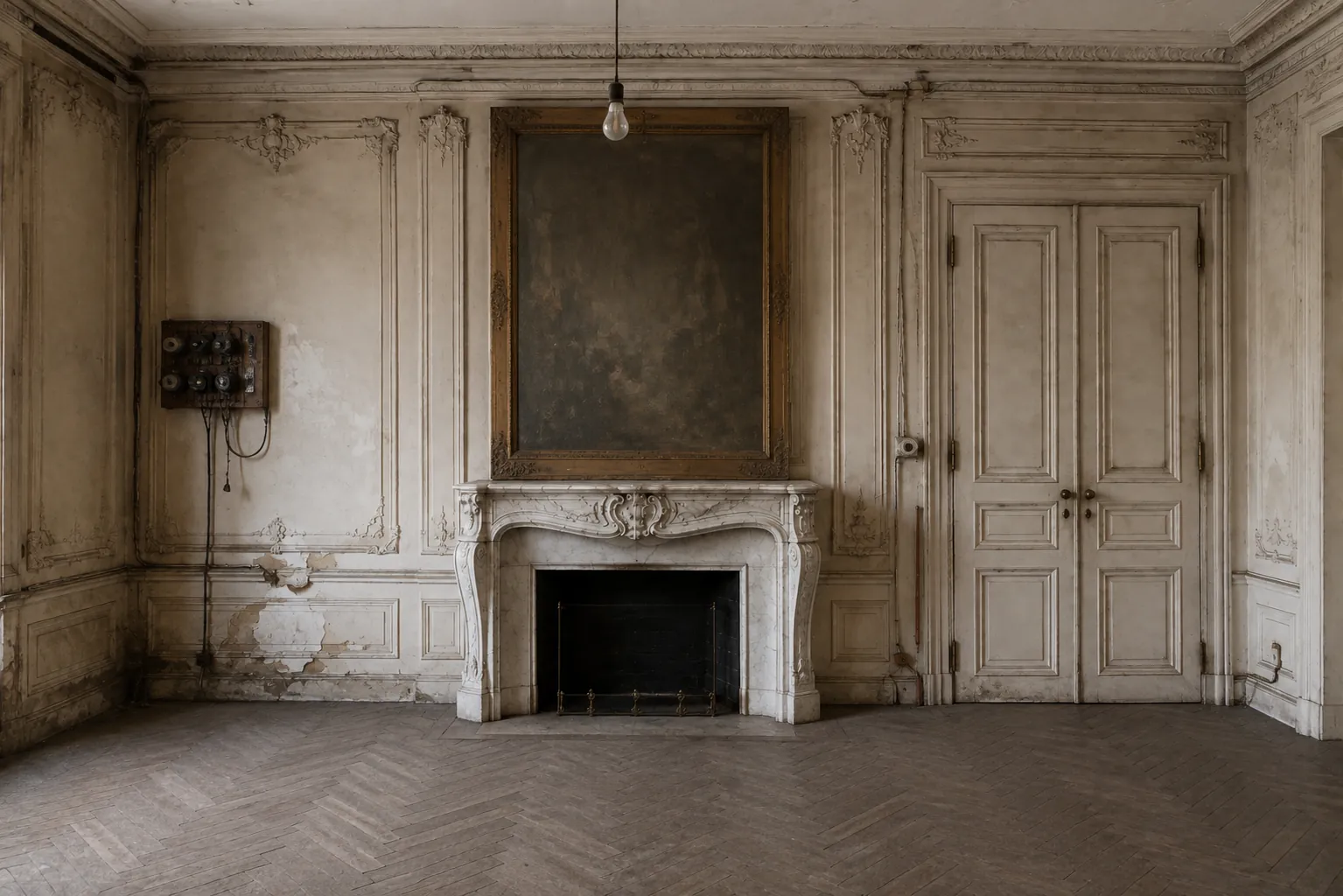 Séjour avant travaux, installation électrique vétuste